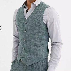 ASOS DESIGN wedding skinny suit suit vest in pine green crosshatch 46 Regular